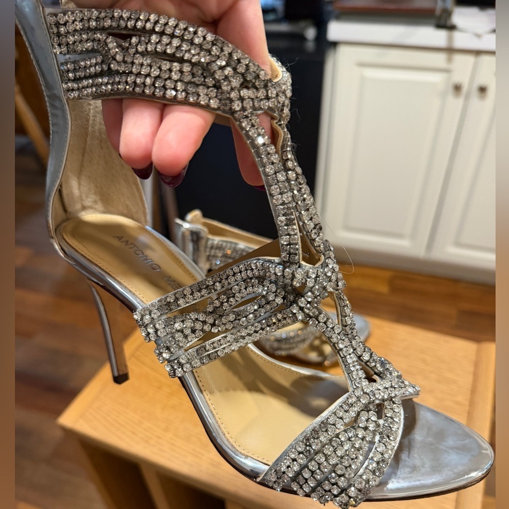 Antonio Melani Silver rhinestone formal Strappy Heels - Picture 2 of 11